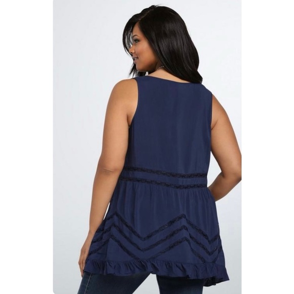 TORRID | Navy Blue Challis Hi- Low Ruffle Tank Top Sz. 00 or a Medium/Large - Picture 4 of 5